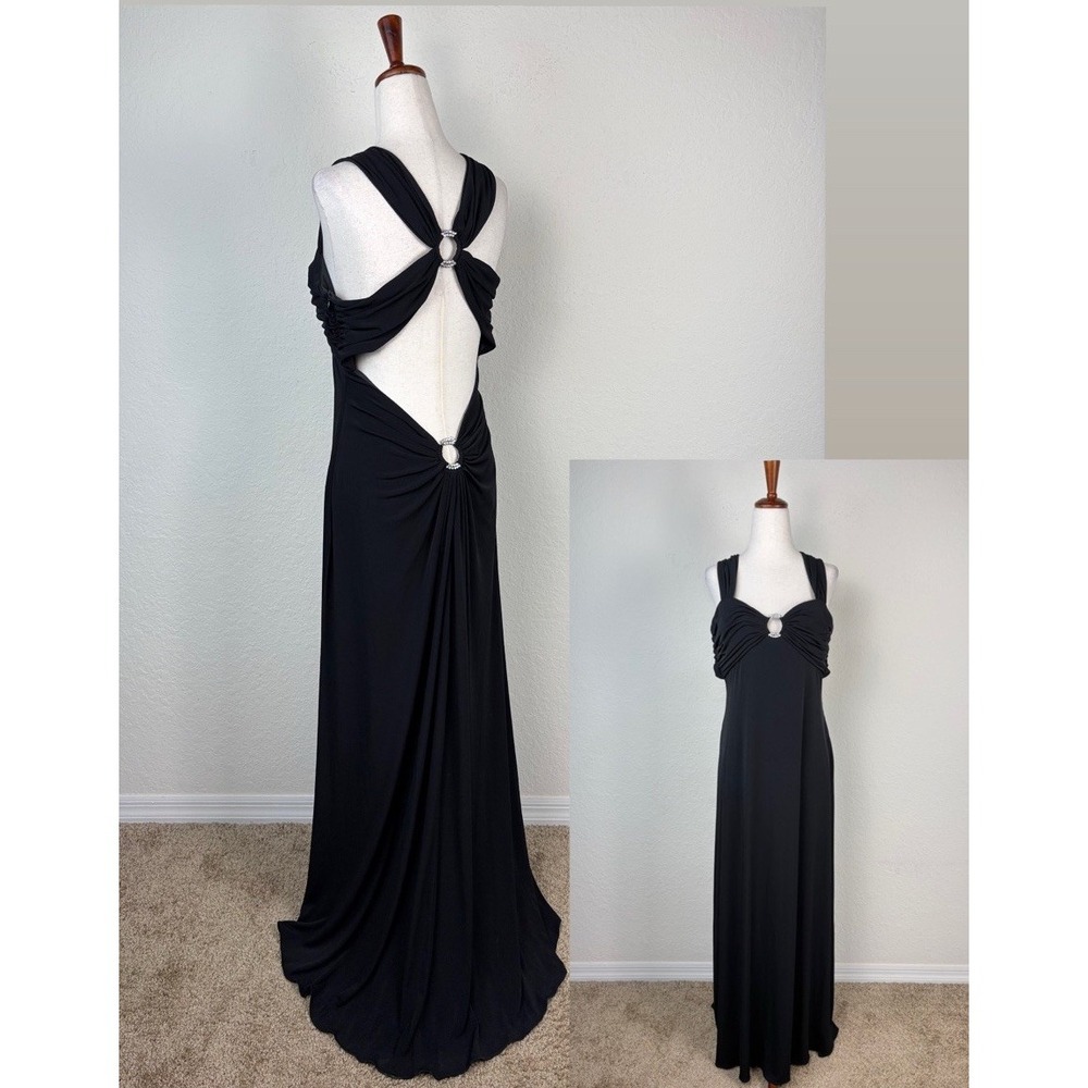Vtg Y2k Betsy & Adam 12 Maxi Evening Gown BACKLESS Vamp Romantic Witchy Black